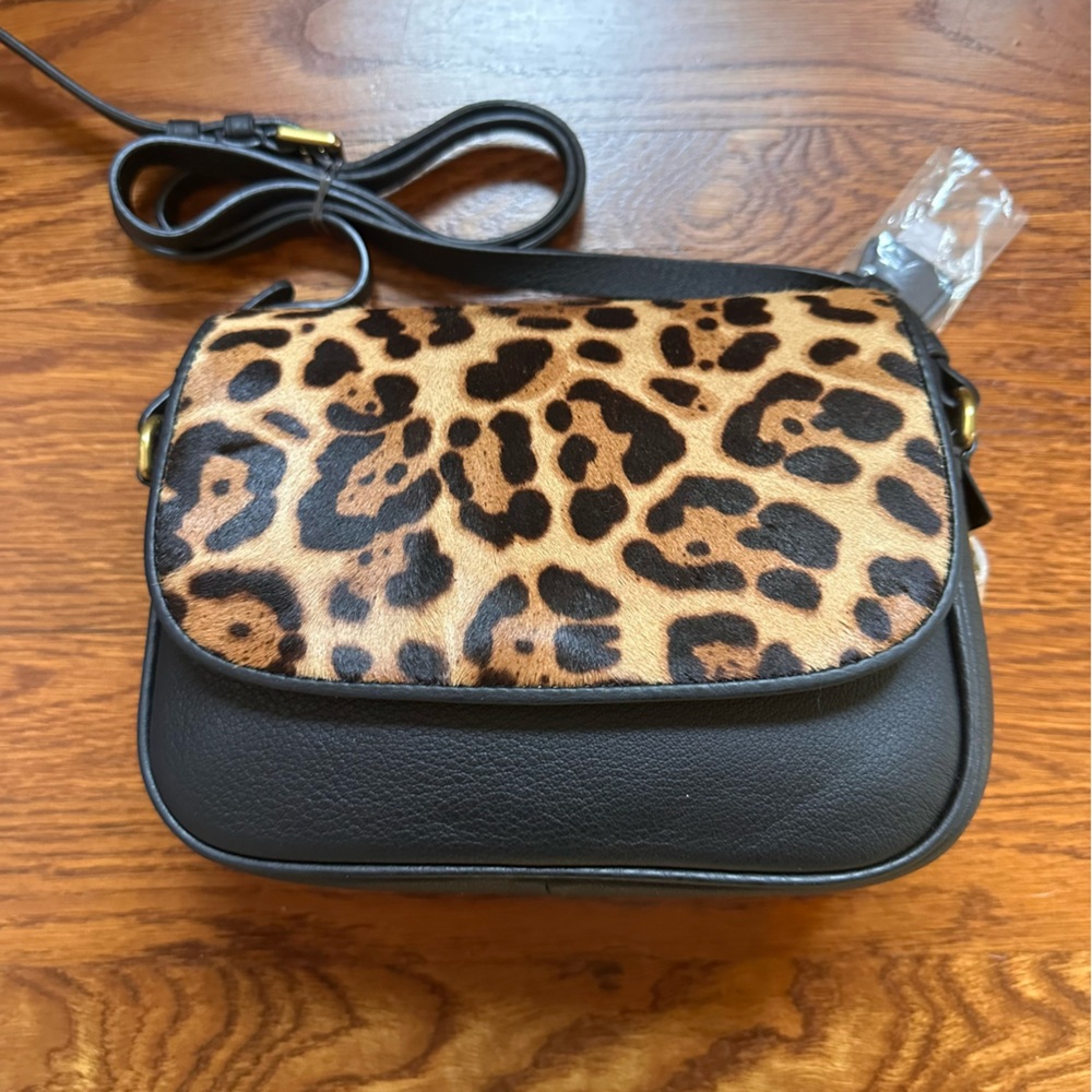 J. Crew Black Crossbody with Leopard Print Flap